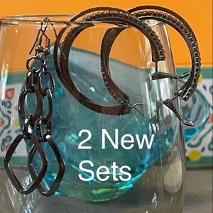 Cookie Lee BUNDLE: 2 pairs NWOT Hematite Double Hoops & Dangle Earrings